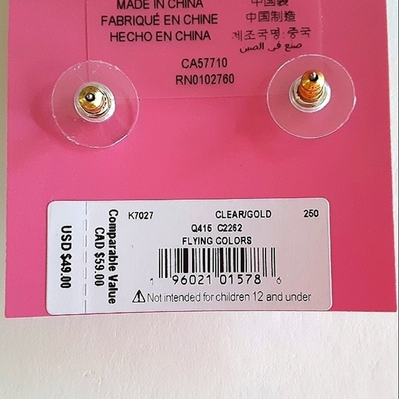 Kate Spade Flying Colors Clear/Gold Earrings New - Picture 3 of 3